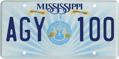 MS license plate AGY100