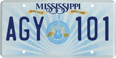 MS license plate AGY101