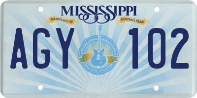 MS license plate AGY102