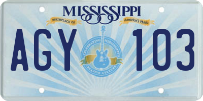 MS license plate AGY103