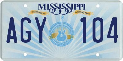 MS license plate AGY104