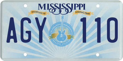 MS license plate AGY110