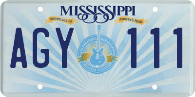 MS license plate AGY111