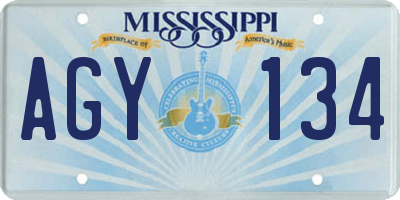 MS license plate AGY134