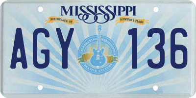 MS license plate AGY136
