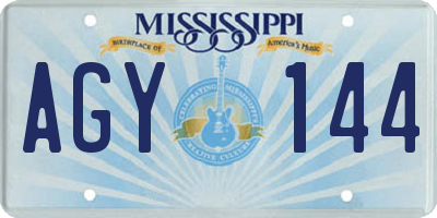 MS license plate AGY144