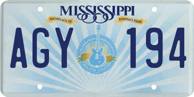 MS license plate AGY194