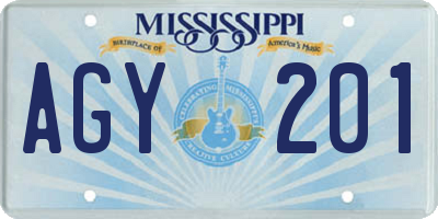 MS license plate AGY201