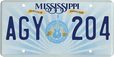 MS license plate AGY204