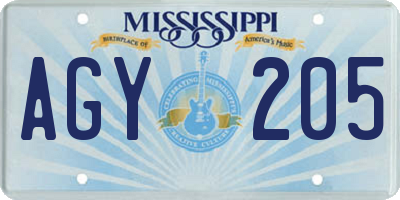 MS license plate AGY205