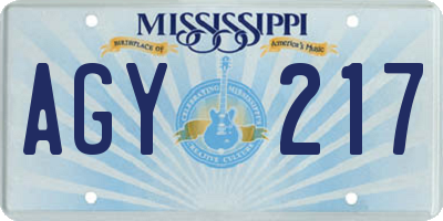 MS license plate AGY217