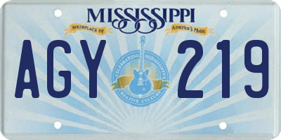 MS license plate AGY219