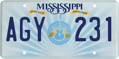MS license plate AGY231