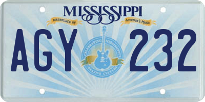 MS license plate AGY232
