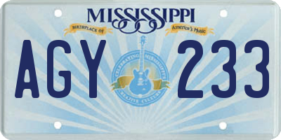MS license plate AGY233