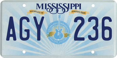 MS license plate AGY236