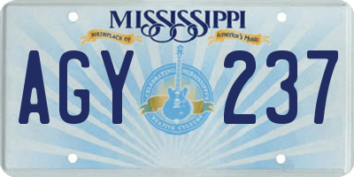 MS license plate AGY237