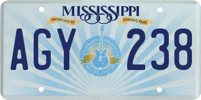 MS license plate AGY238