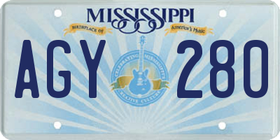 MS license plate AGY280