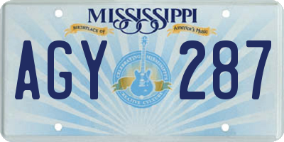 MS license plate AGY287