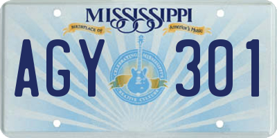 MS license plate AGY301