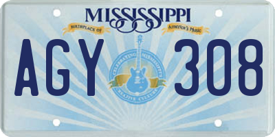 MS license plate AGY308