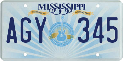 MS license plate AGY345