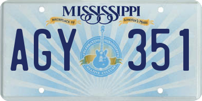 MS license plate AGY351
