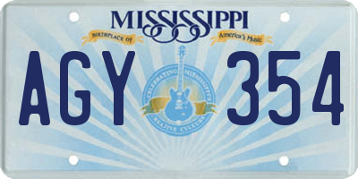 MS license plate AGY354