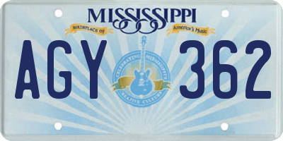 MS license plate AGY362