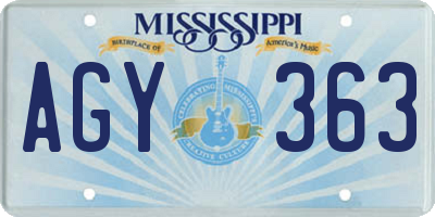 MS license plate AGY363