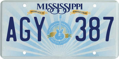 MS license plate AGY387