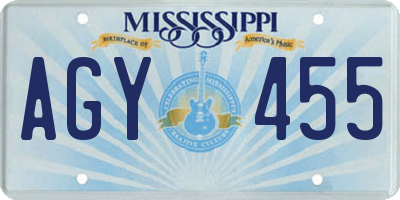 MS license plate AGY455