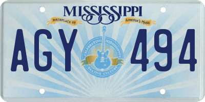 MS license plate AGY494