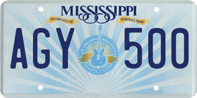 MS license plate AGY500