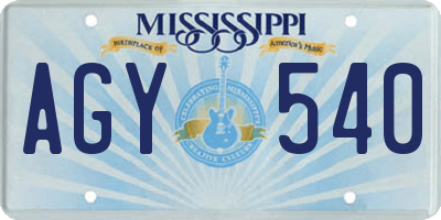 MS license plate AGY540