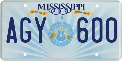 MS license plate AGY600