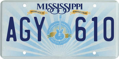 MS license plate AGY610