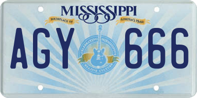 MS license plate AGY666