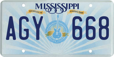 MS license plate AGY668