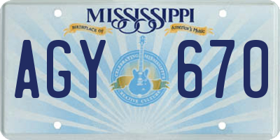 MS license plate AGY670