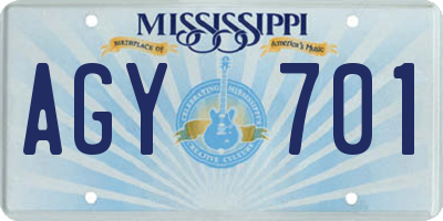 MS license plate AGY701