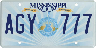 MS license plate AGY777