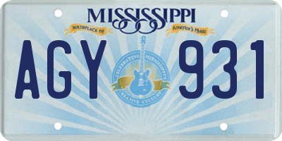 MS license plate AGY931