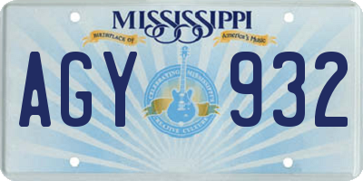 MS license plate AGY932