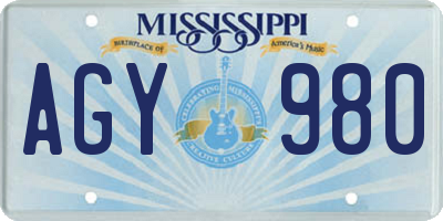 MS license plate AGY980