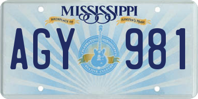 MS license plate AGY981