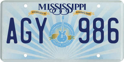 MS license plate AGY986