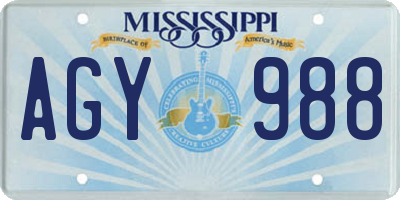 MS license plate AGY988