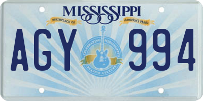 MS license plate AGY994
